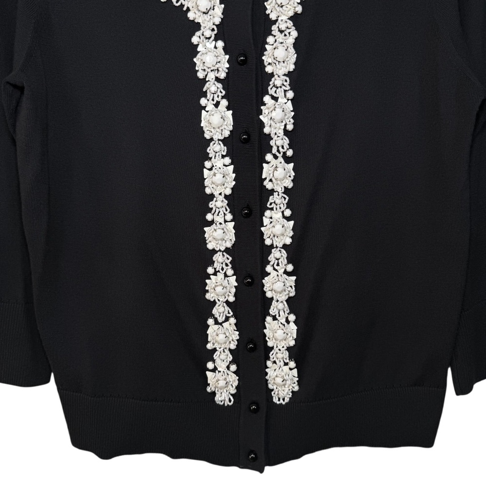 Kate Spade Embellished Floral Cardigan Black White Beaded Statement L - Picture 5 of 10